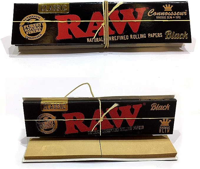 Raw - Black Connoisseur King Size Rolling Papers & Tips - Pack of 24 - Vapeareawholesale